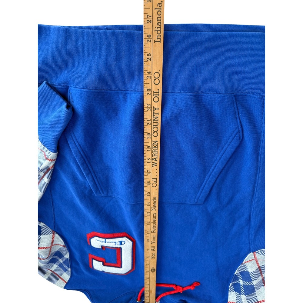 Champion Reverse Weave Blue Plaid Sleeve Hoodie Sweatshirt Men Medium - Picture 7 of 11